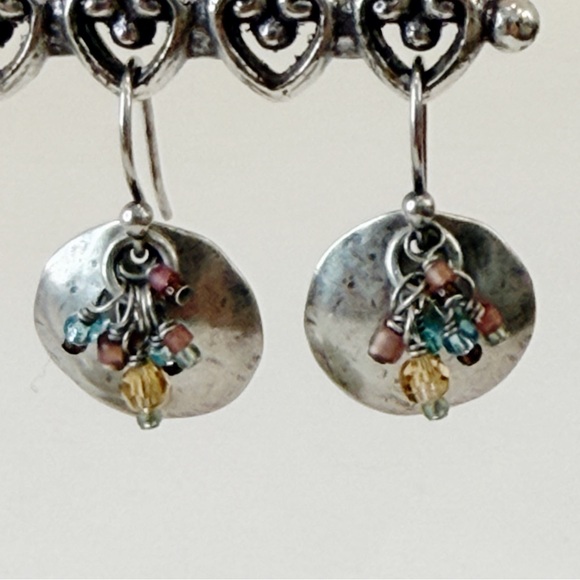 Retired Silpada Small Hammered Sterling Disc Glass Bead Cha-Cha Earrings W1997 - Picture 1 of 9